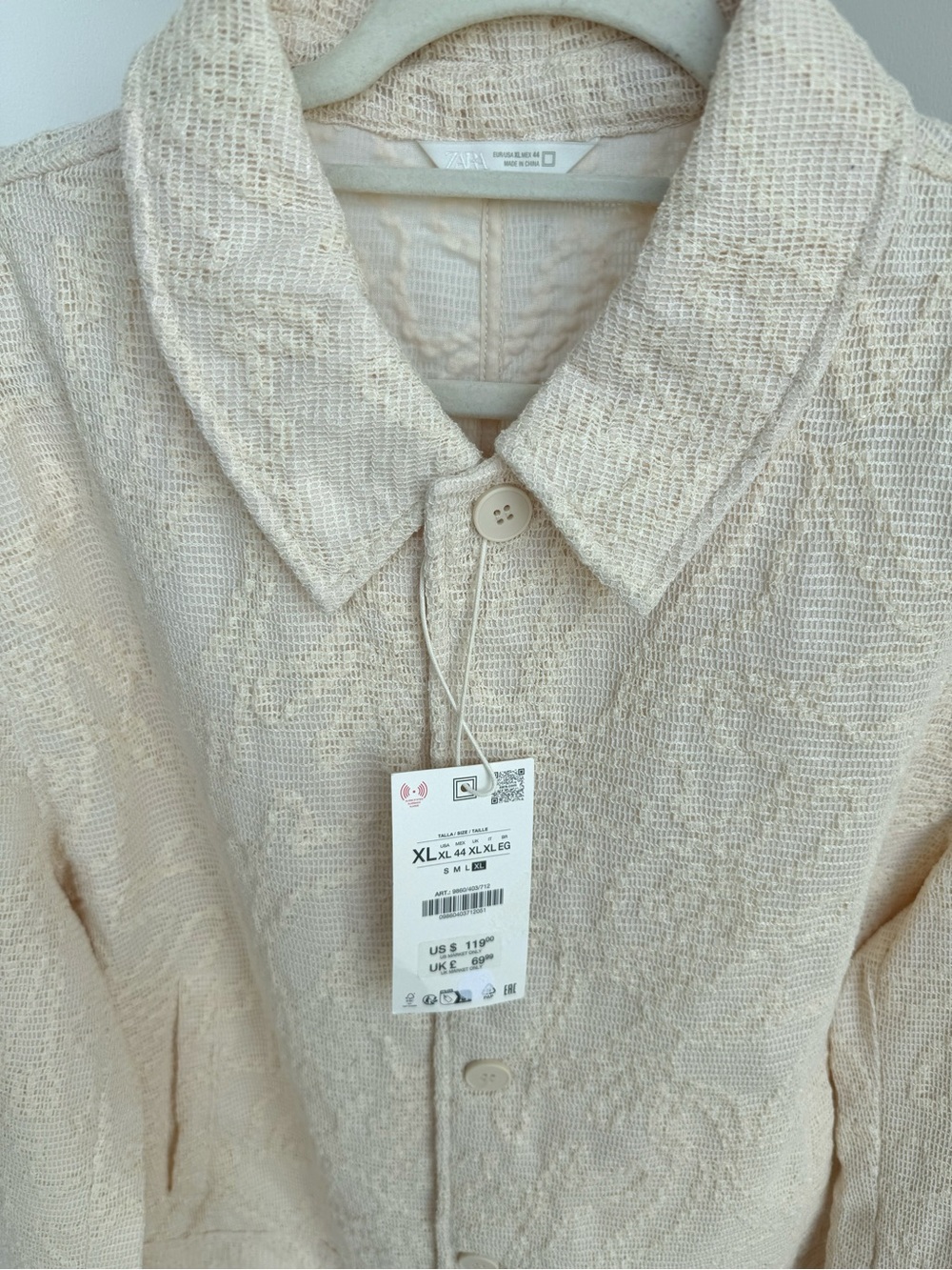 Zara Cream Textured Button Jacket - Picture 2 of 3
